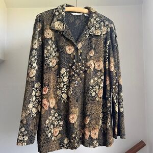 Vintage Y2K French Laundry floral button down blouse size 1X dark forest fairy